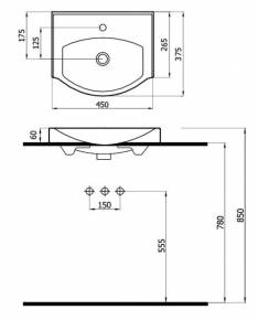 Nadgradni lavabo 45cm - dimenzije  » Kliknite za uvecanje ->