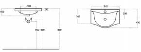 Nadgradni lavabo SANOVIT ALBATROS 55cm - dimenzije  » Kliknite za uvecanje ->