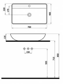 Nadgradni lavabo DOMINO 5019BT - dimenzije  » Kliknite za uvecanje ->