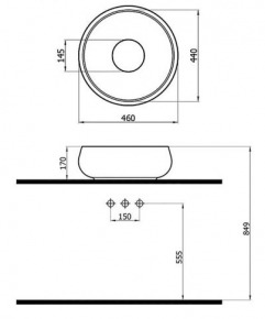 Nadgradni lavabo ELIPSO 505050 - dimenzije  » Kliknite za uvecanje ->