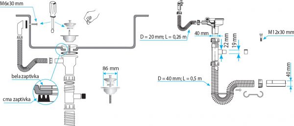 TEXO FLEKSIBILNI SIFON ZASUDOPERU 1/1 FI90 sa prelivom I priključkom S11408