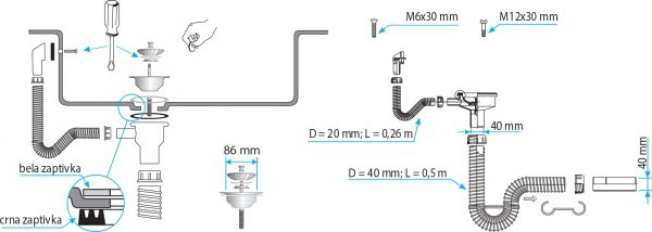 TEXO FLEKSIBILNI SIFON ZASUDOPERU 1/1 FI90 sa prelivom S11406
