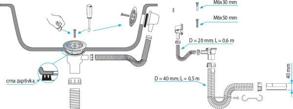 V&G FLEKSIBILNI SIFON ZA KADU (odliv-preliv) S03003