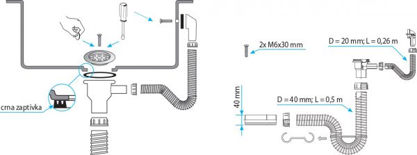 V&G FLEKSIBILNI SIFON ZA SUDOPERU 1/1 sa prelivom S03006