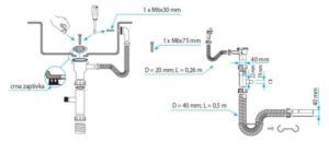 V&G FLEKSIBILNI SIFON ZA SUDOPERU 1/1 sa prelivom i priključkom S00032