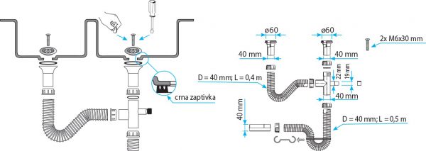 V&G FLEKSIBILNI SIFON ZA SUDOPERU 2/1 S03002